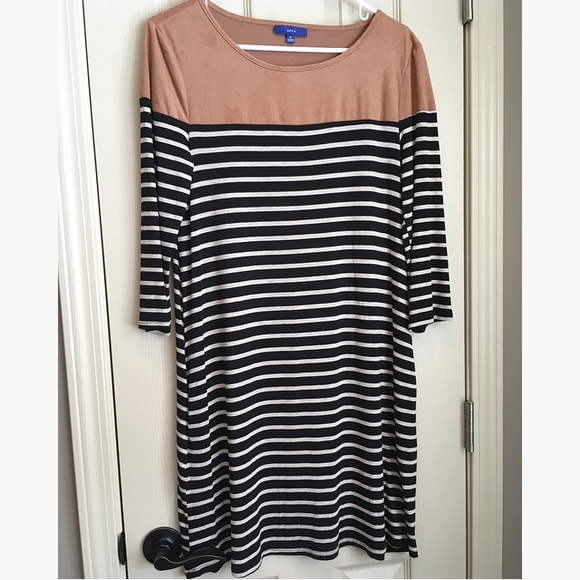 Suede & Jersey Stripe Dress - Picture 2 of 5